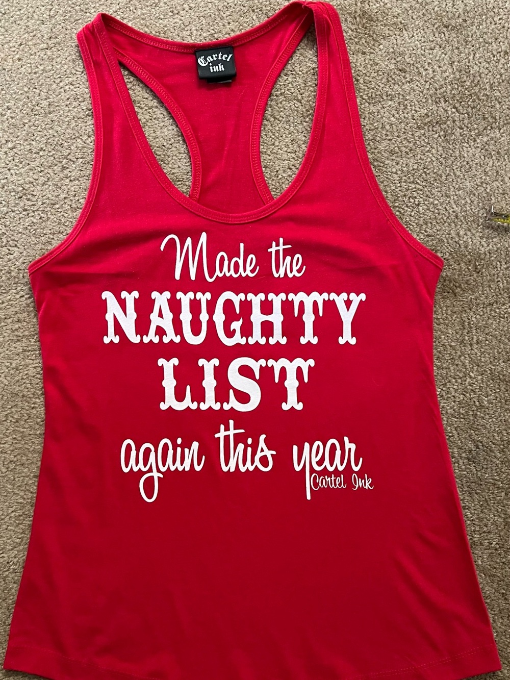 Cartel Ink Women's Red Graphic Racerback Tank - 'Made the Naughty List'